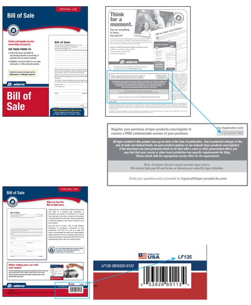 Bill of Sale legal form package
