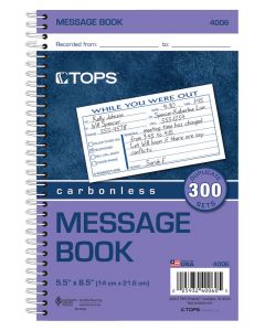 TOPS Phone Message Book, 2-Part, Carbonless, 3/PG, 300 ST/BK