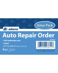 Adams Garage Repair Order, 3-Part, Carbonless, 250/PK