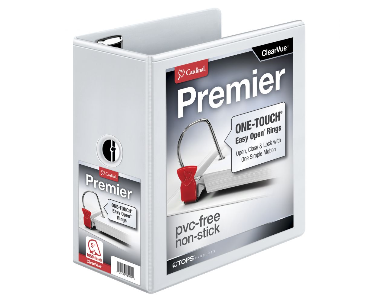 Cardinal® Premier ONE-TOUCH® Easy Open® Binder, Locking Slant-D® Rings,  ClearVue™ Covers, 5