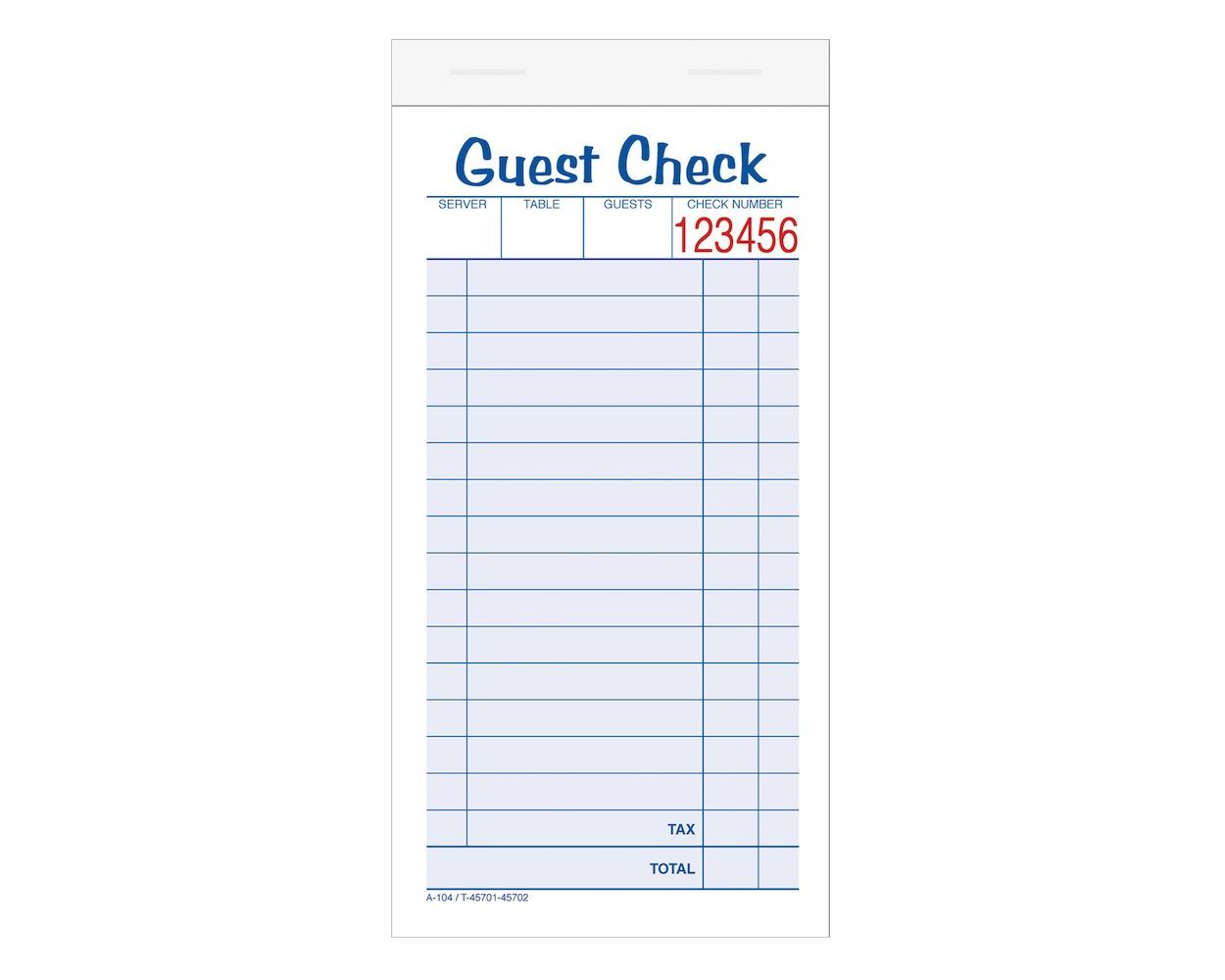 Single Part 50 Checks/Pad 20 Pads/Pack White Adams Guest Check Pads 3-2/5 x 6-1/4 Inches 