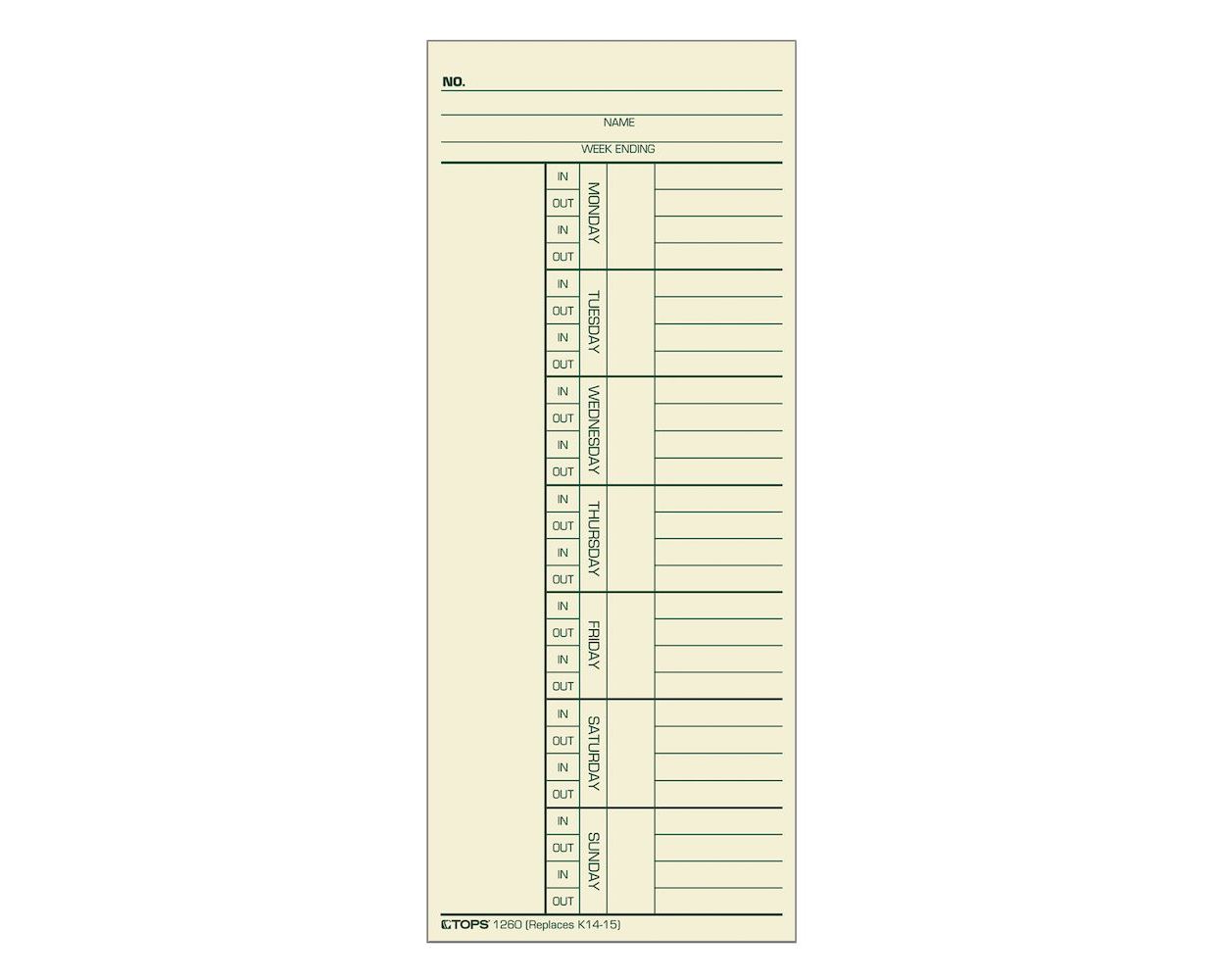 Manila 8.25" X 3.37" Sheet Size Tops 2-sided Weekly Time Card 500 / Box 
