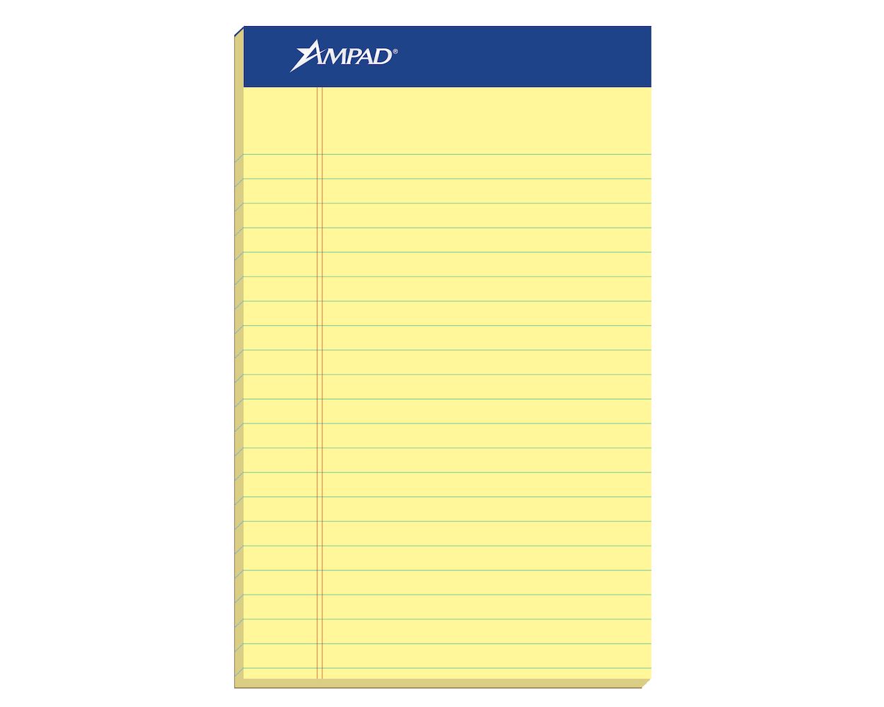 Ampad Writing Pads, 5 x 8, Jr. Legal Rule, Canary Paper, 50 Sheets, 12  Pack