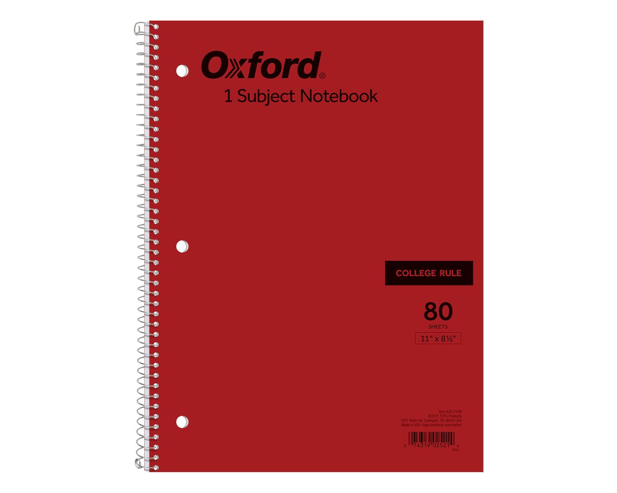 Oxford 1-Subject Notebook, 8-1/2" x 11", College Rule, 80 Sheets