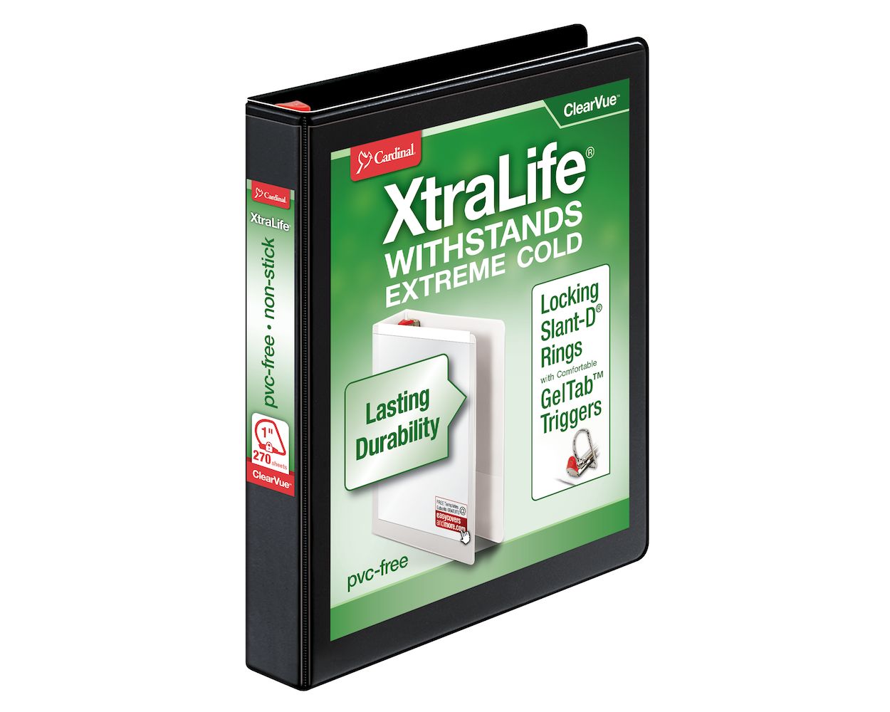 Wholesale Slant Ring/D-Ring View Binders: Discounts on Cardinal Xtralife ClearVue Locking Slant-D Binders CRD26301
