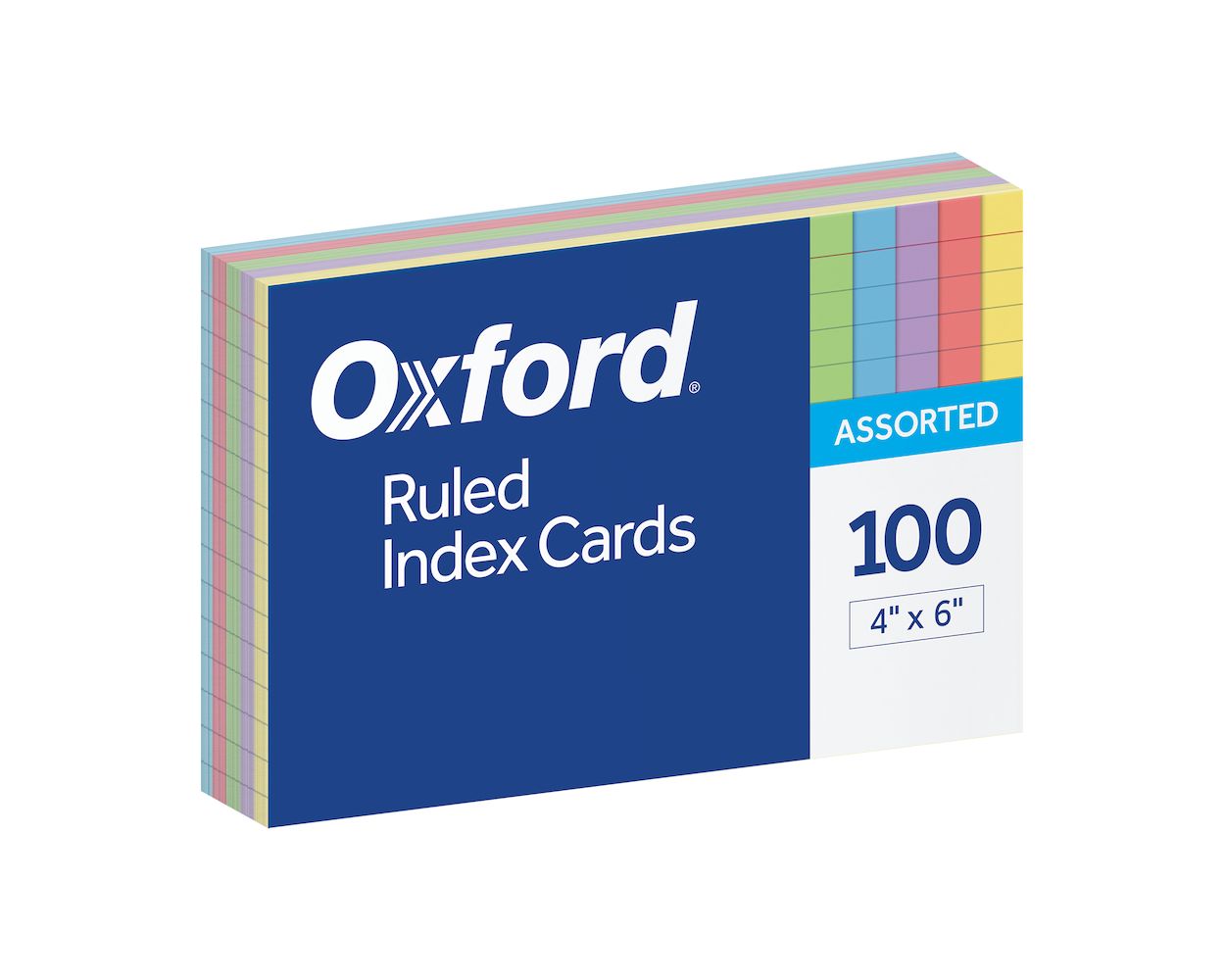 Oxford Ruled Color Index Cards, 4 x 6, Assorted Colors, 100 Per Pack