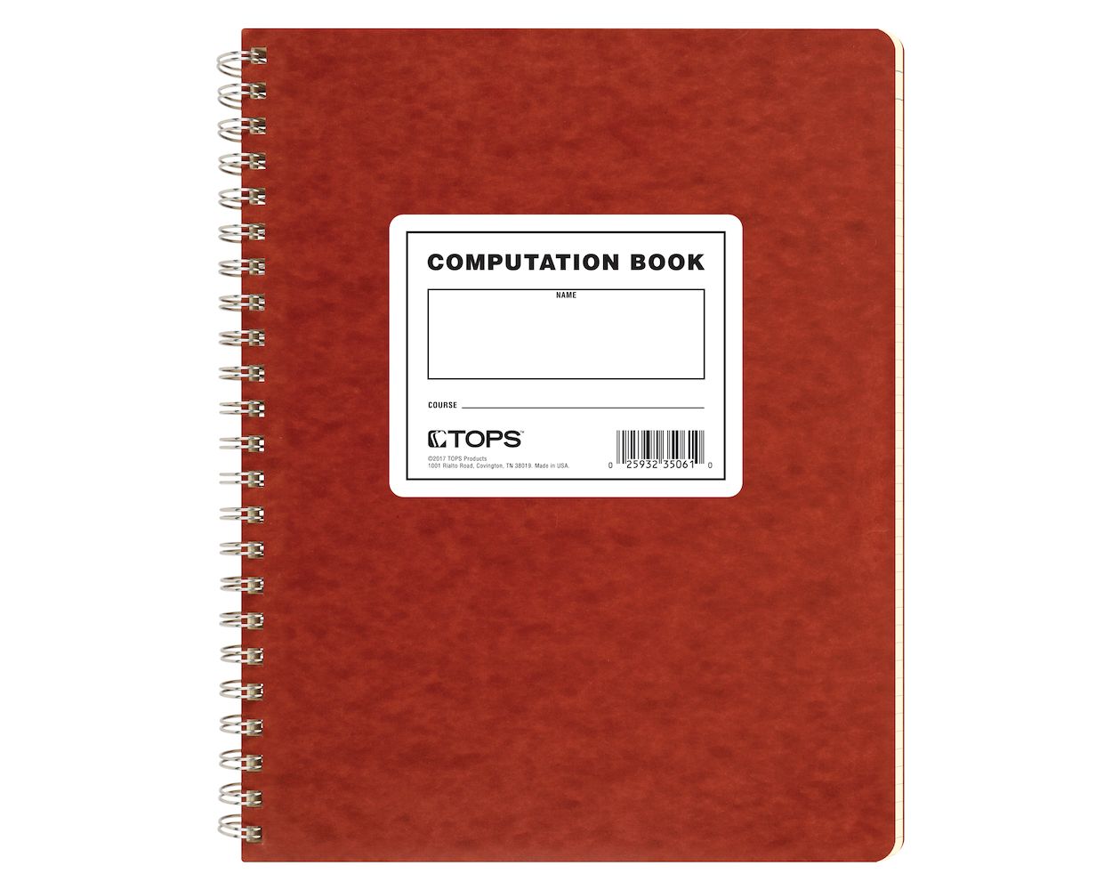 TOPS Computation Notebook, 9-1/2" x Wire Bound, Rule 4), Ivory Paper, Red Pressboard Covers, 76 Sheets