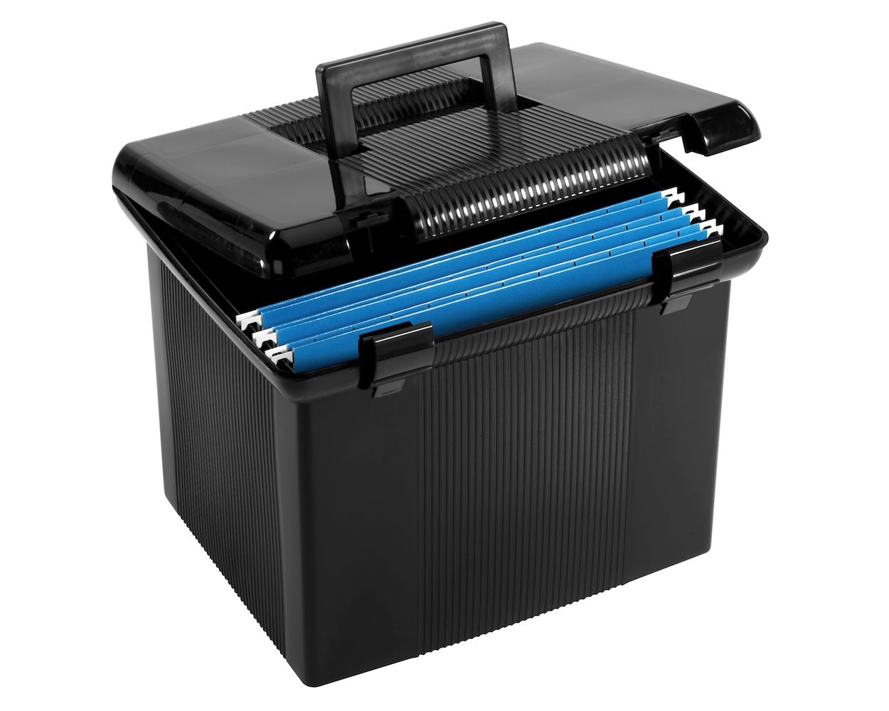 Storex Plastic File Tote Storage Box, 9-1/4 x 15-1/2 x 12-1/4, Blue/Clear