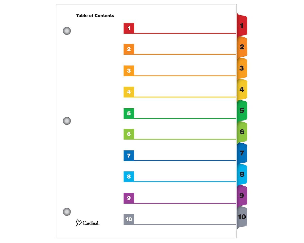 Cardinal Onestep Printable Table Of Contents Dividers 10 Tab Multicolor