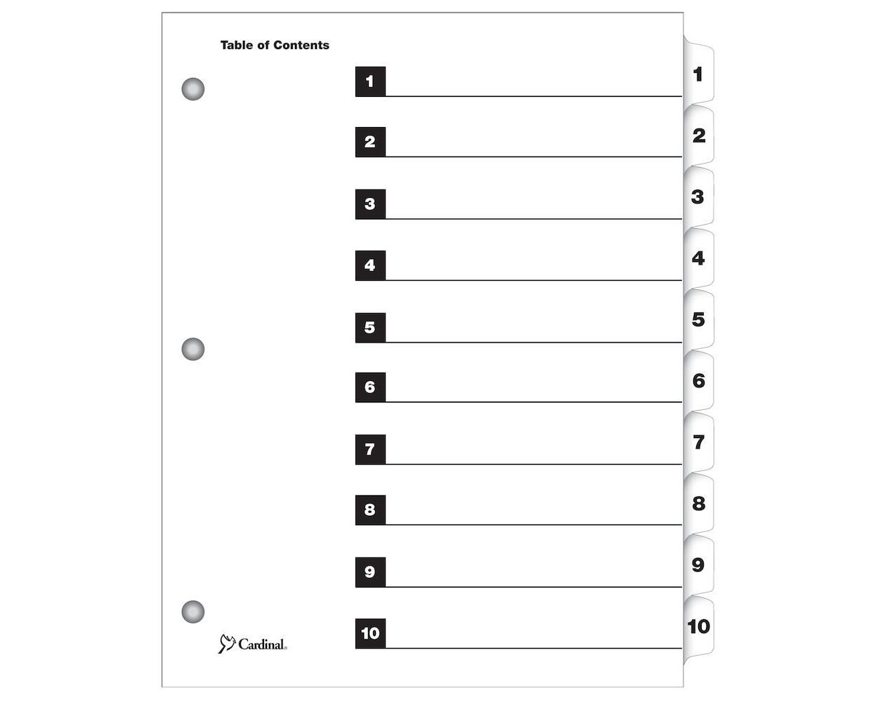 Cardinal QuickStep OneStep Printable Table of Contents Dividers 10 Tab,  White, 24/PK