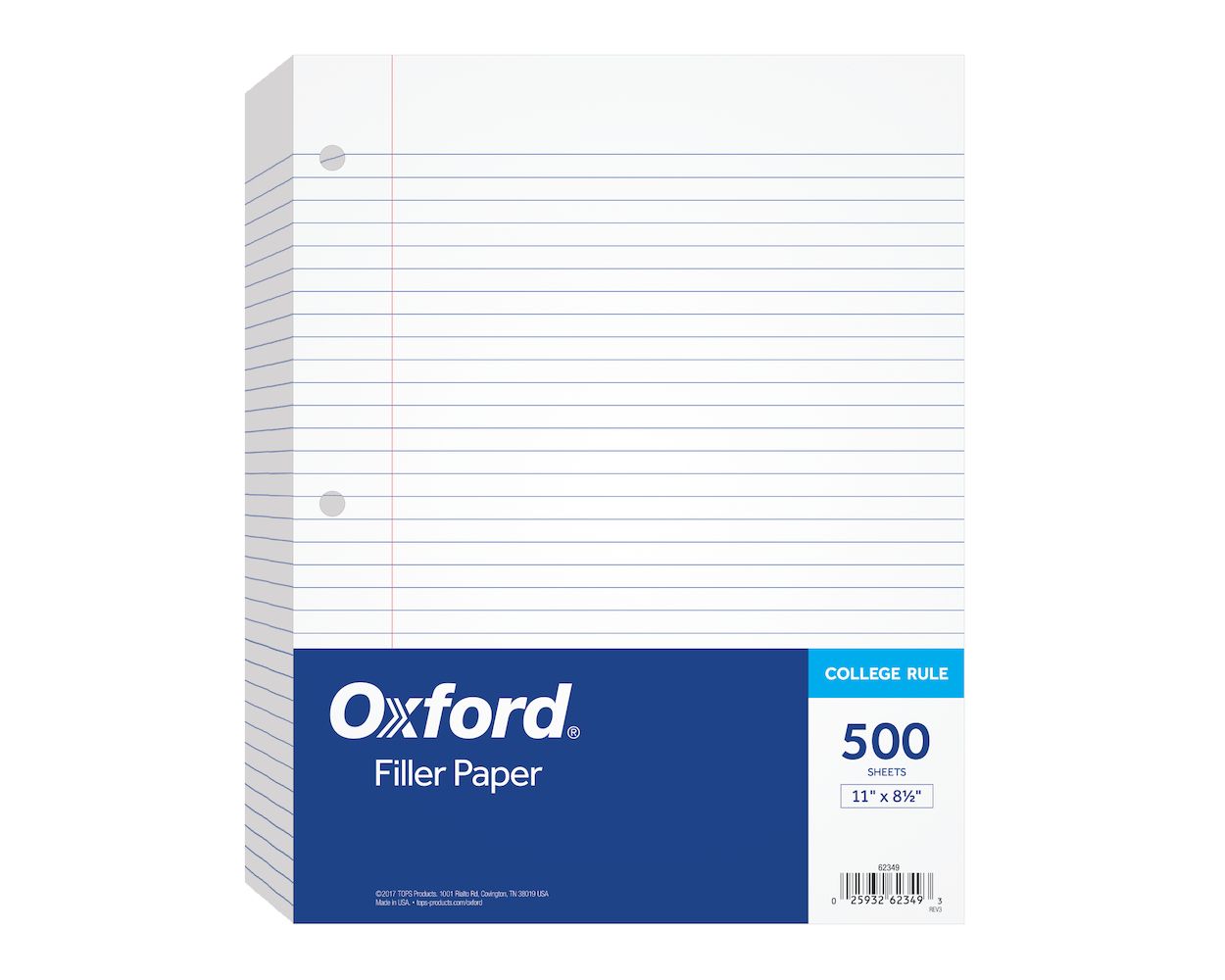 01 Pack 62349 College Rule Loose-Leaf Paper for 3-Ring Binders 8-1/2 x 11 500 Sheets Per Pack Filler Paper ,White Original 3-Hole Punched 