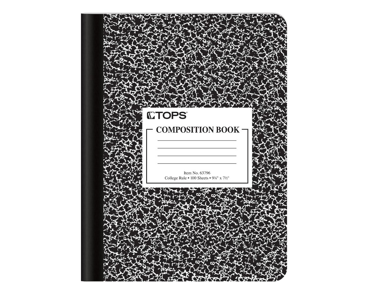9-3/4 x 7-1/2 College Ruled Paper 1 Book 63796 100 Sheets - New Black Marble Covers Composition Notebook 