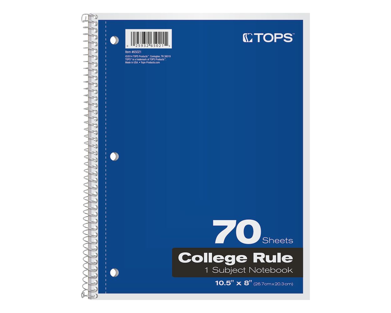 - 1 Pack of 6 College Rule 65007 8 x 10-1/2 TOPS/Oxford 1-Subject Notebooks Color Assortment May Vary 6 Pack 70 Sheets 