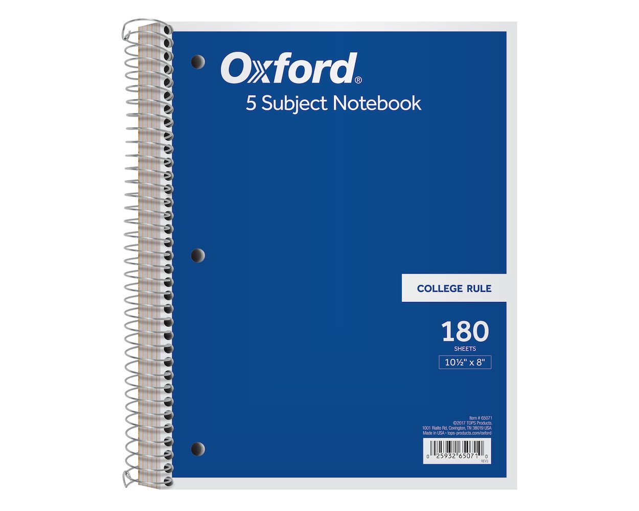 Oxford 1-Subject Notebook 8.5" x 11" 80 Sheets College Ruled 801043