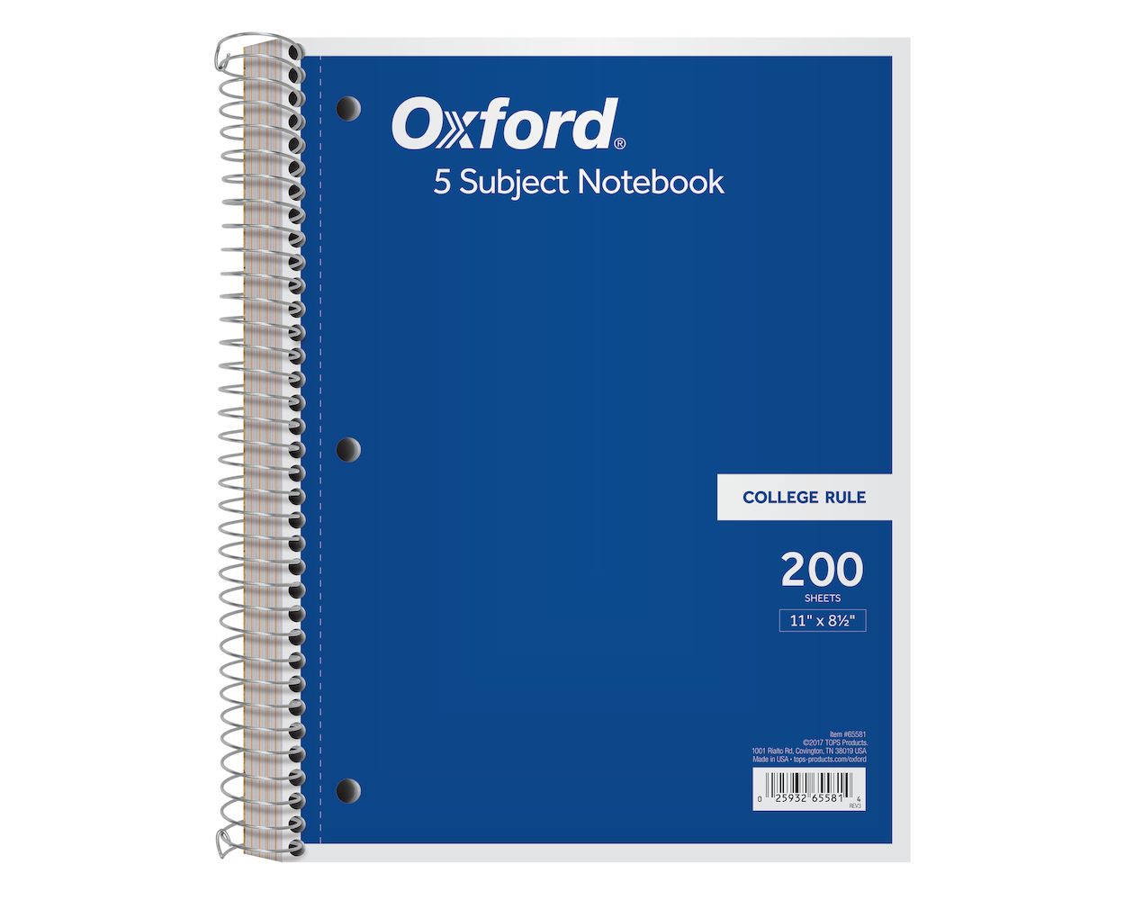 Oxford® 5-Subject Notebook, 8-1/2