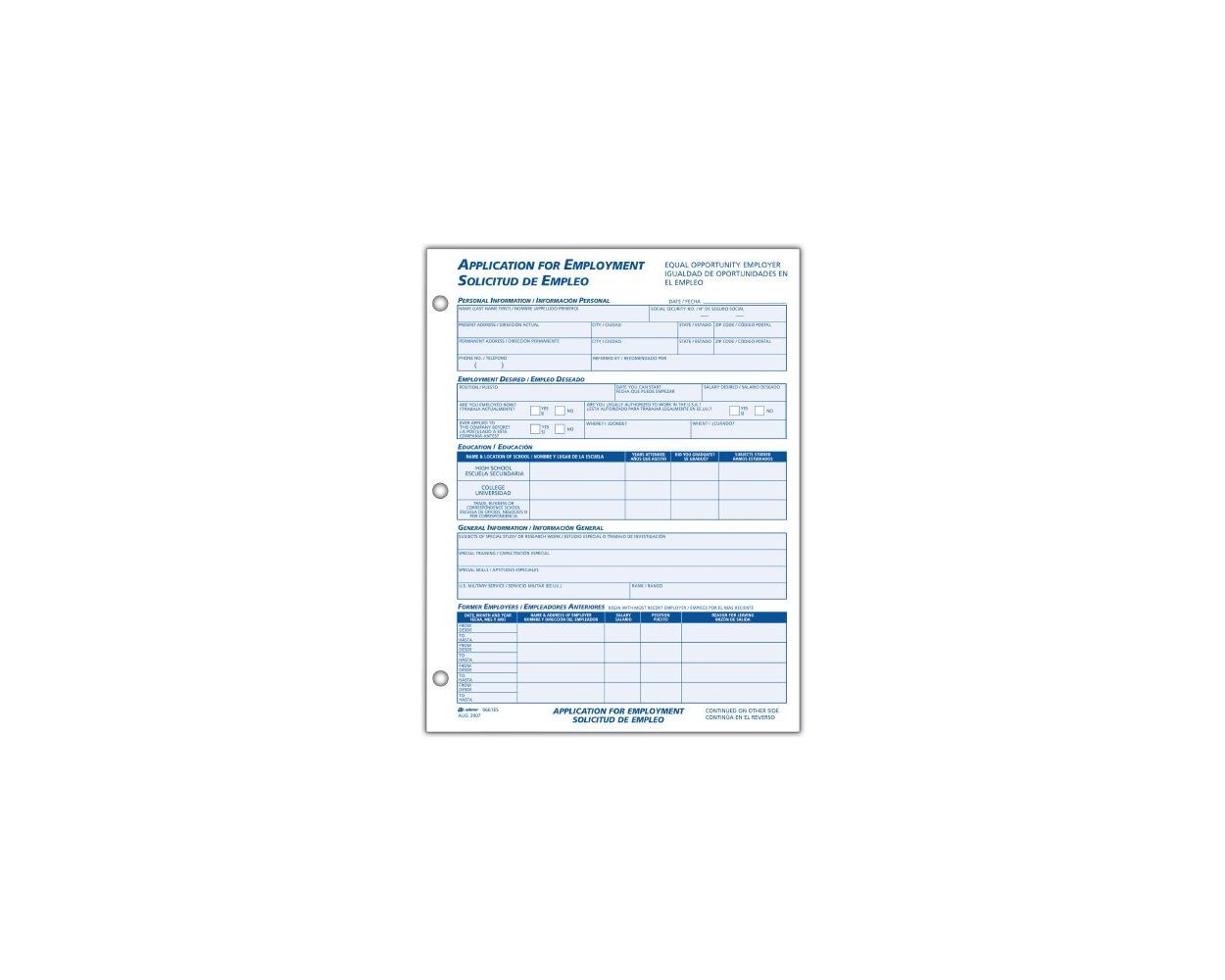 Wholesale Employment & HR: Discounts on Adams Bilingual Employee Application, English/Spanish, 2/PK ABF9661ES