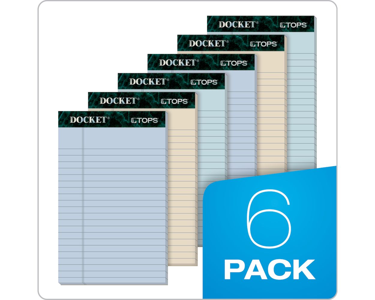 Blocco Note Tops Docket Riciclato - 12,7x20,3 Cm, Righe Strette, 50 Fogli, Colori Assortiti (6 Confezioni) - Foto 3