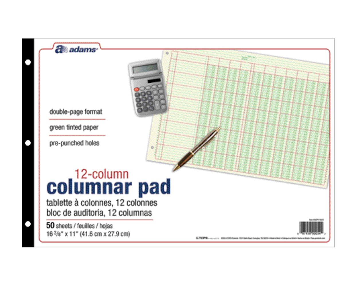 Adams Columnar Pad, 12 Col, 11" x 163/8", 6 EA/CT