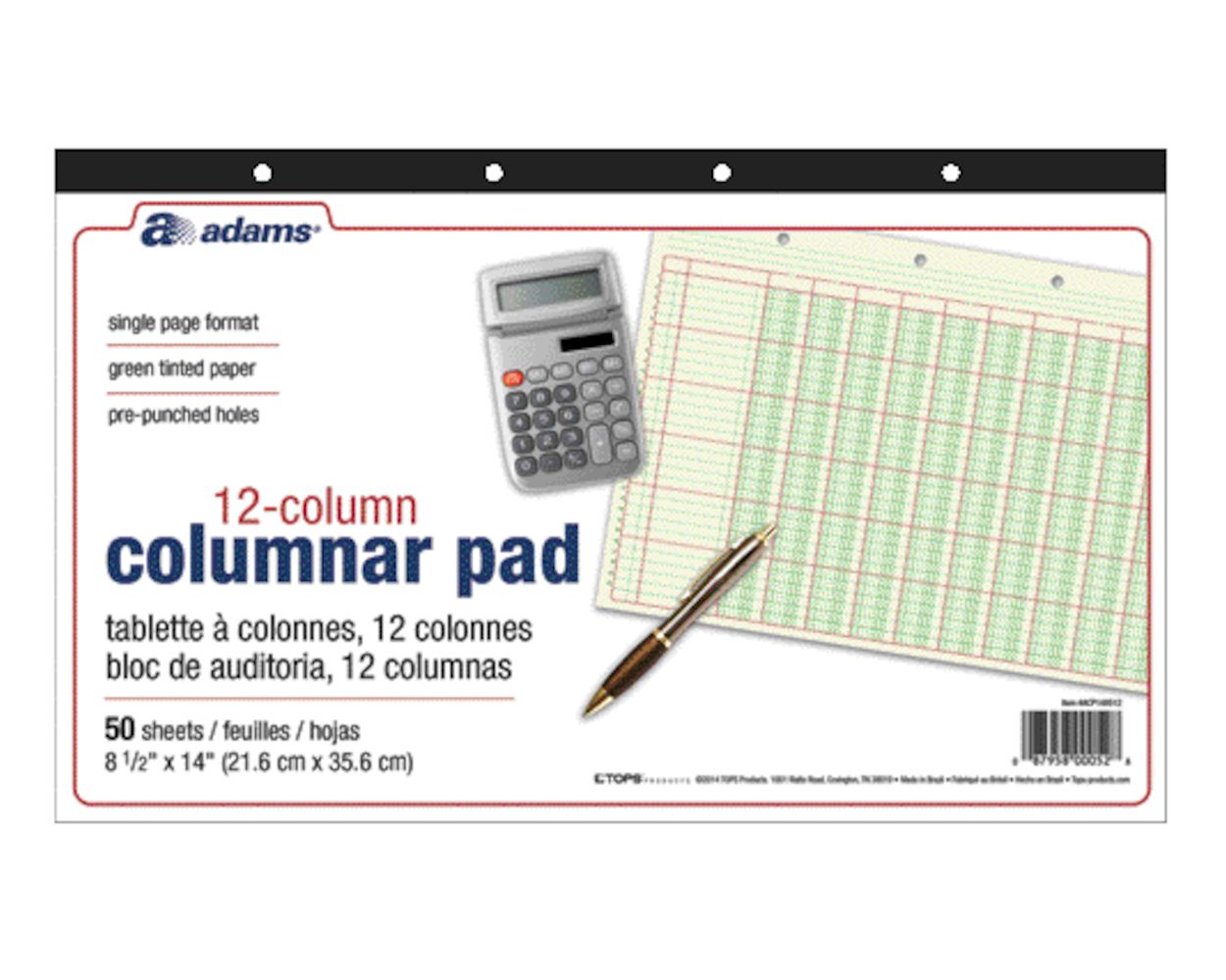 Adams Columnar Pad, 12 Col, 14" x 81/2", 6 EA/CT