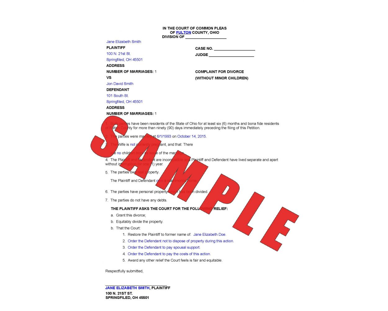 Ohio Divorce (Franklin County) Custom Online Legal Form