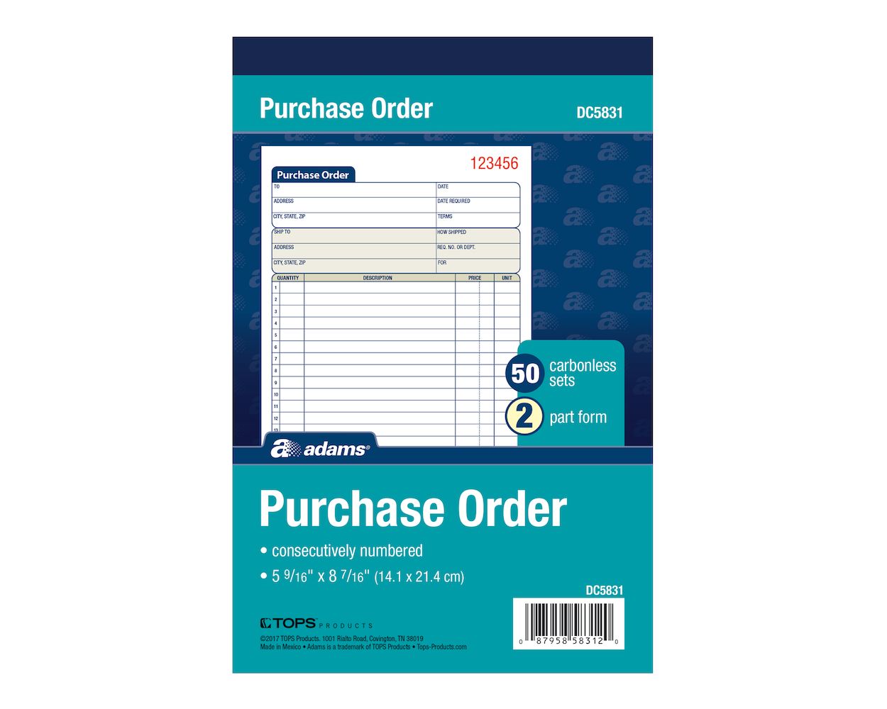 Adams Purchase Order Book, 2-Part, Carbonless, 50 ST/BK