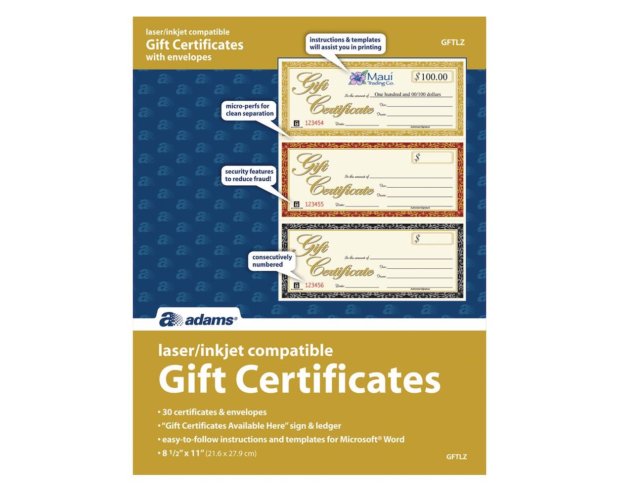 25 Numbered 3.25 x 11 Inches Adams Gift Certificate Book Cream Single Paper 