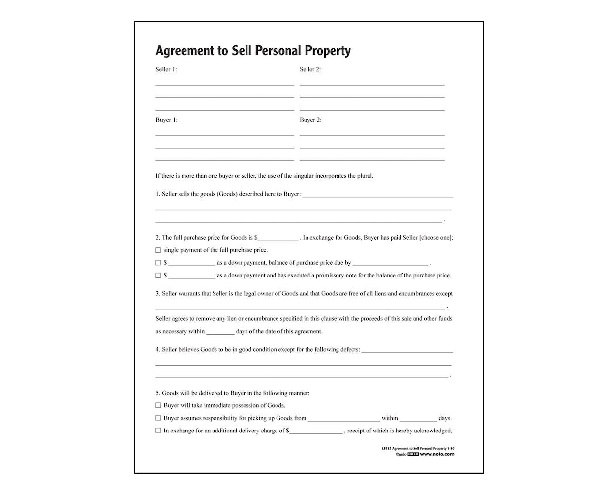 Adams Agreement To Sell Personal Property Forms And Instructions