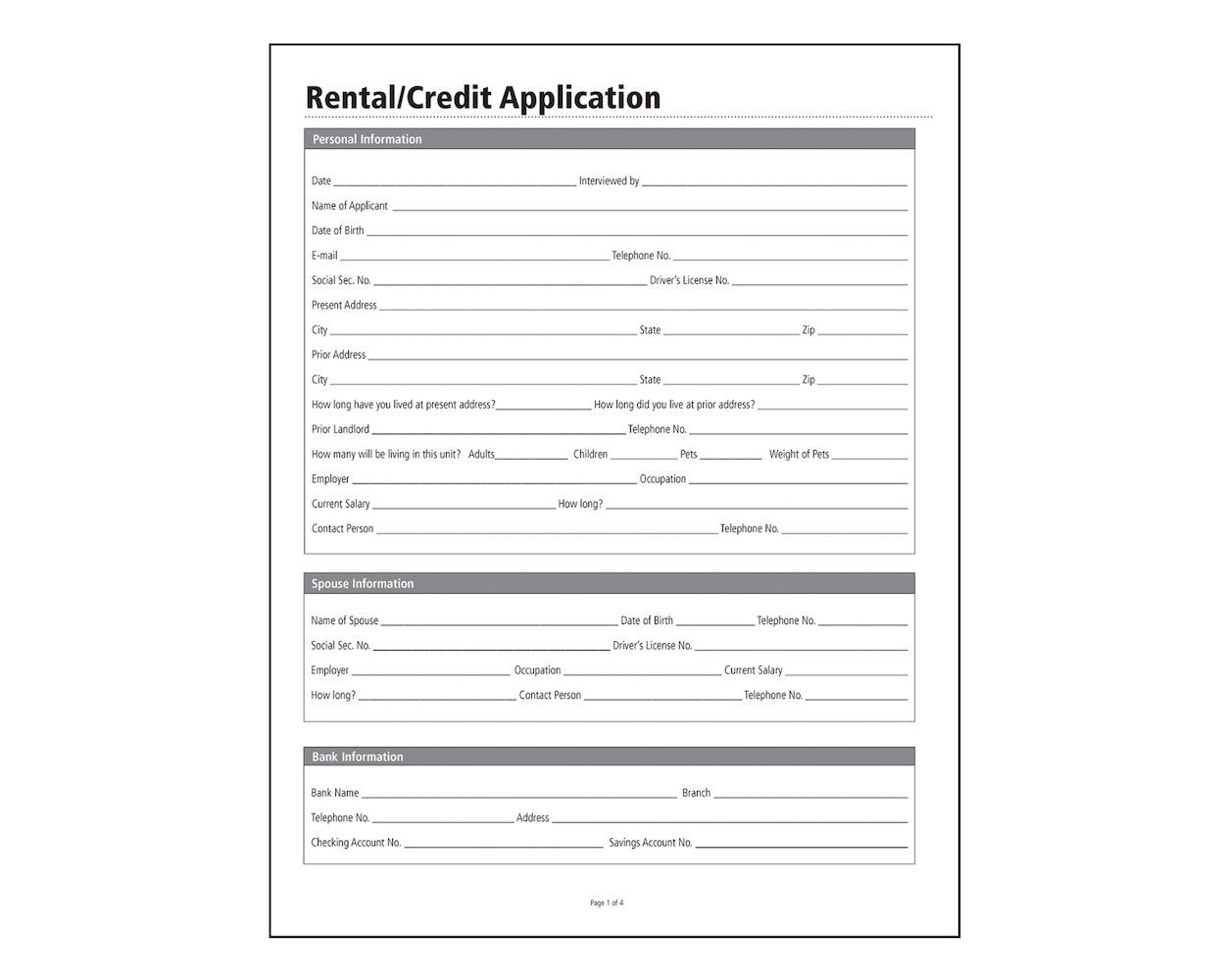 Adams Rental Credit Application Forms And Instructions