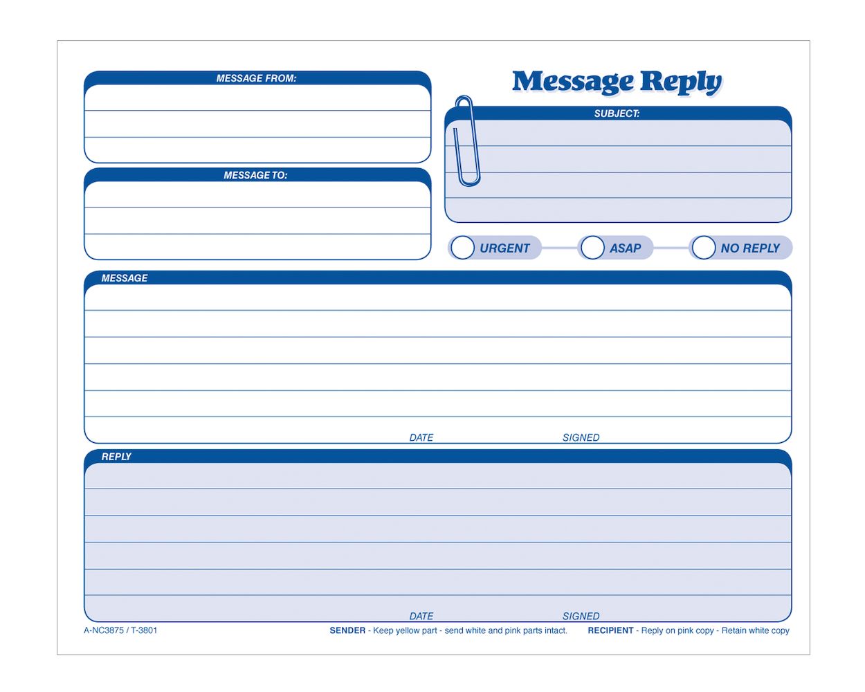 Wholesale Sales & Invoices: Discounts on Adams Message Reply Unit Set, Carbonless, 50 Per Pack ABFNC387550