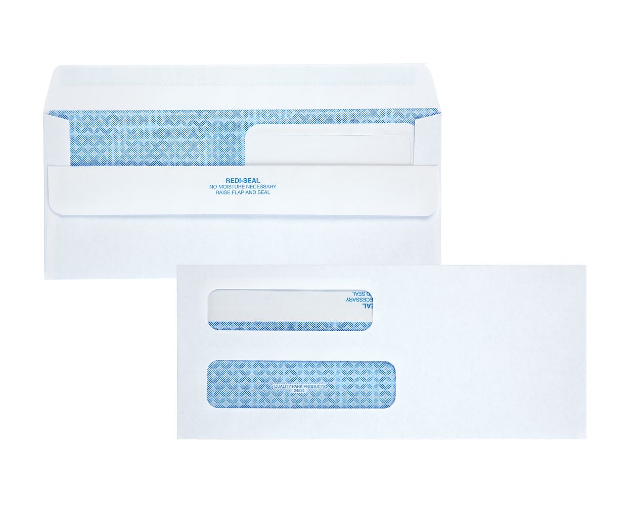 8 58 Double Window Security Tinted Check Envelopes Gummed Closure 24 lb White Wove 3 58 x 8 58 250 per Carton