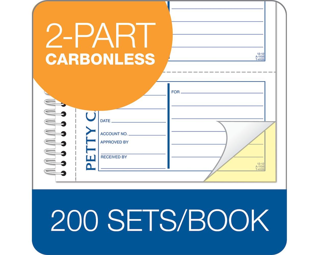 Adams Petty Cash, spiral, 2-Part, Carbonless, 4/PG, 200 ST/BK