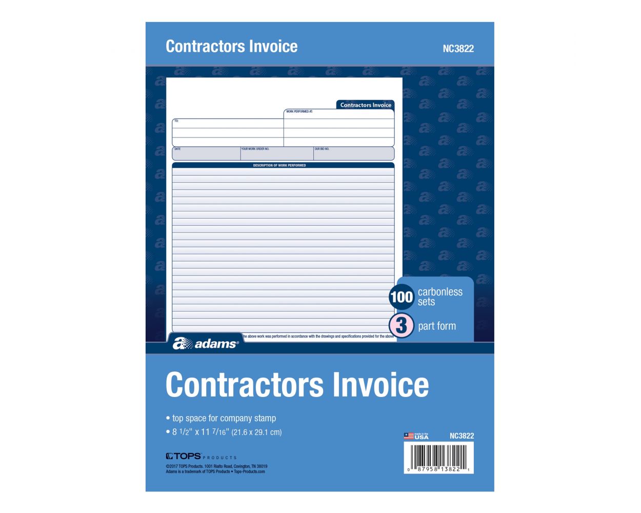 Adams Contractors Invoice Book 838 X 1144 Inch 3part Carbonless 50 Sets White C for sale online 