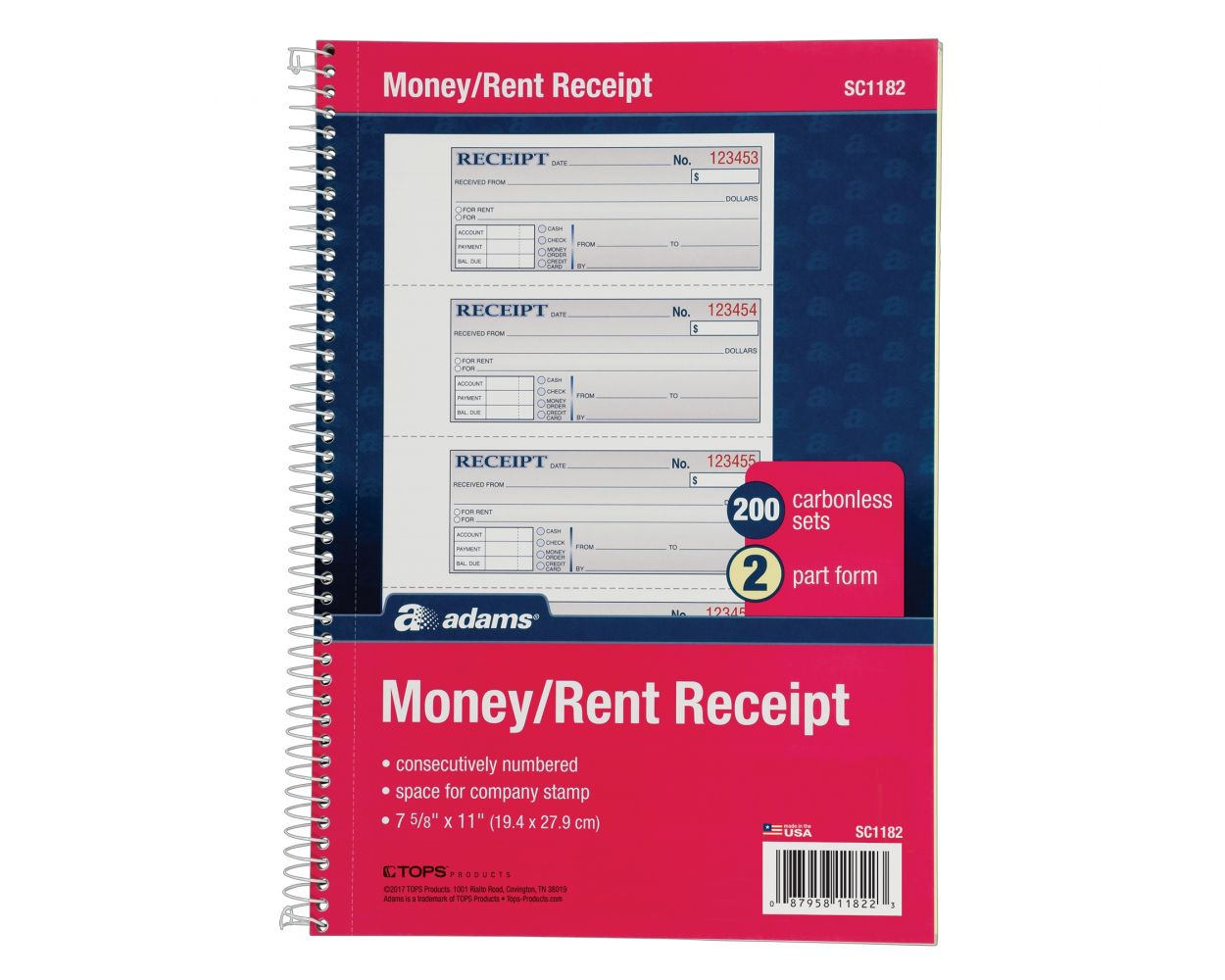 3 X Adams Money And Rent Receipt Book, 2-Part, Carbonless, 2.75 X 7.19 - View #3