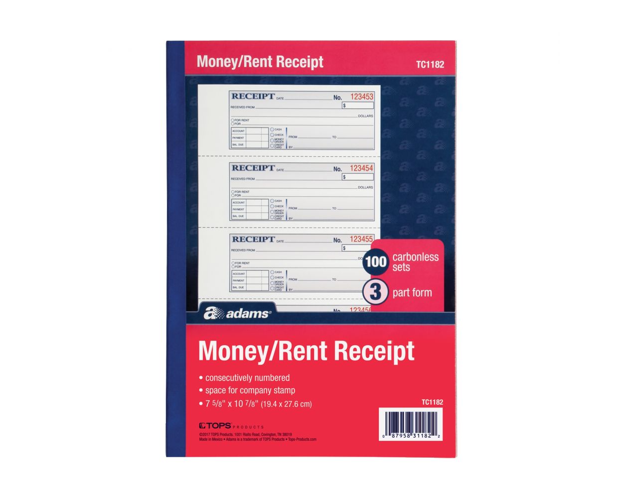 2 3/4 x 7 120 Sets/Book 3 Pack Value Bundle REDS16444WCL Spiralbound Unnumbered Money Receipt Book Three-Part 